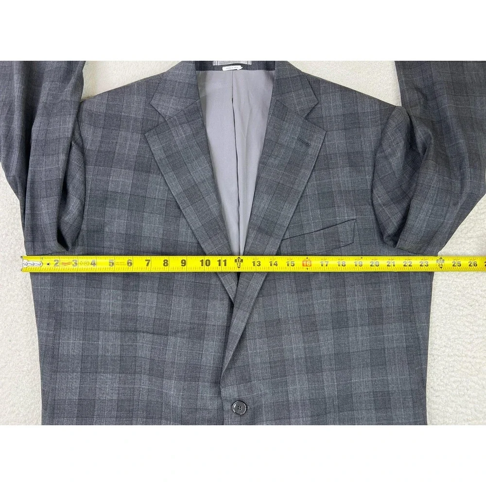 Atelier Munro Mens 48L Gray Check Loro Piana Wool 2 Button Suit Jacket Blazer